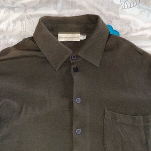 Vintage Emporio Armani Wool/Cashmere Blend Fine-Knit Shirt Sweater Men's S Olive